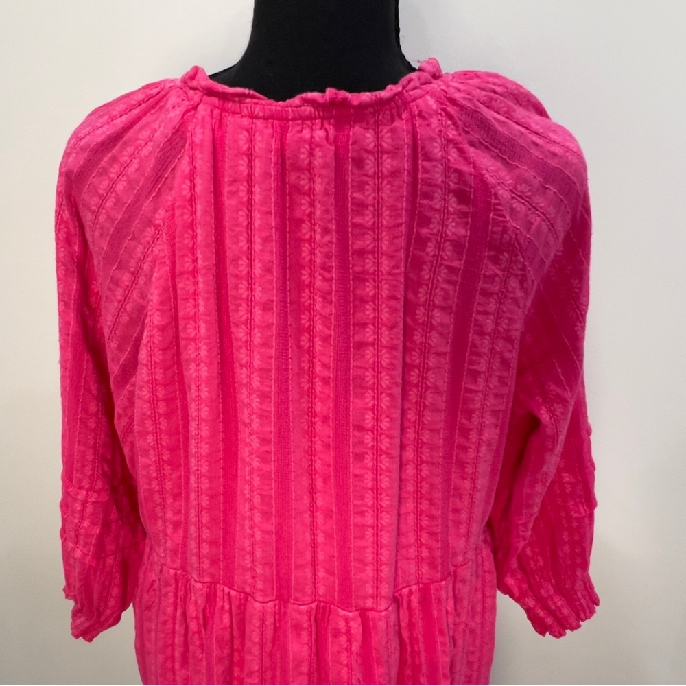 J. Jill Womens Hot Pink Button-Front Tiered Peasant Dress Size Medium - Picture 9 of 14